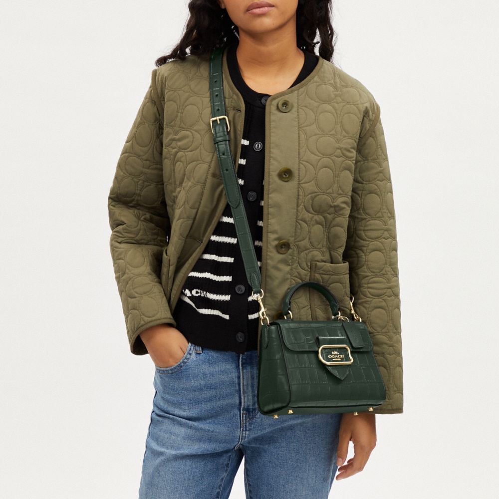 COACH®,Morgan Top Handle Satchel Bag,Leather,Satchel,Belt,Gold Metal,Day Party,Olive,Detail View