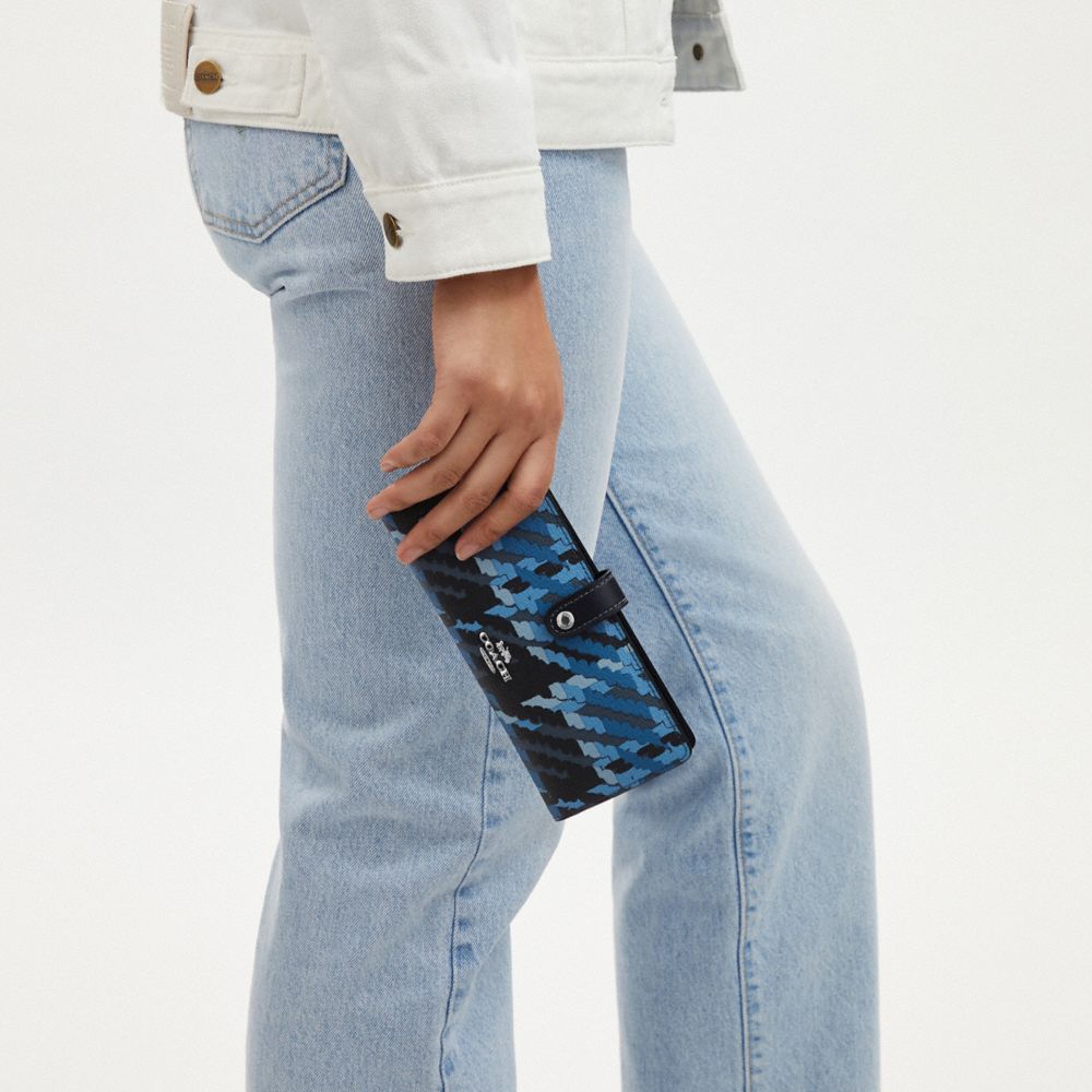COACH®,SLIM WALLET WITH GRAPHIC PLAID PRINT,Coated Canvas,Silver/Blue Multi,Detail View
