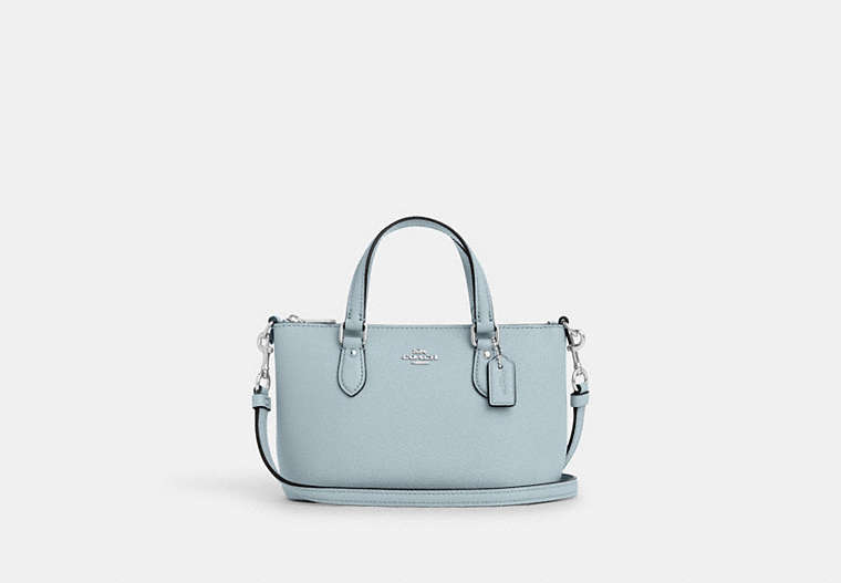 COACH®,MINI GALLERY CROSSBODY,Crossgrain Leather,Small,Silver/Pale Blue,Front View