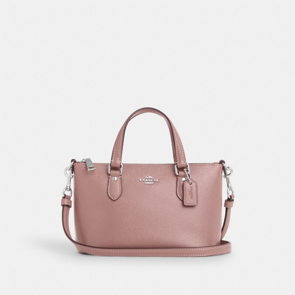 COACH®,MINI GALLERY CROSSBODY,Novelty Leather,Small,Silver/Dusty Rose,Front View
