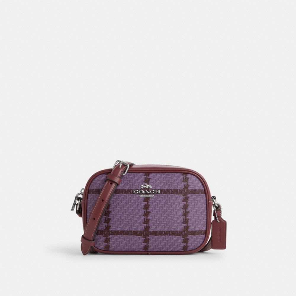 COACH®,MINI JAMIE CAMERA BAG WITH PLAID PRINT,Novelty Print,Mini,Silver/Lavender Multi,Front View