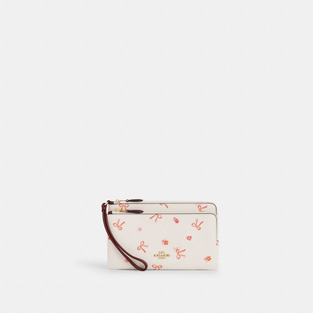 COACH®,DOUBLE ZIP WALLET WITH BOW PRINT,Novelty Print,Mini,Im/Chalk/Wine Multi,Front View