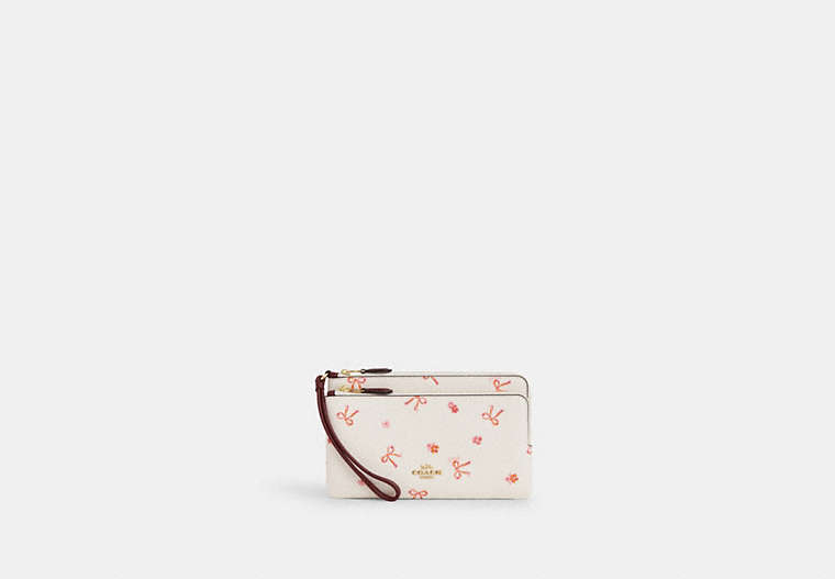 COACH®,DOUBLE ZIP WALLET WITH BOW PRINT,Coated Canvas,Mini,Im/Chalk/Wine Multi,Front View