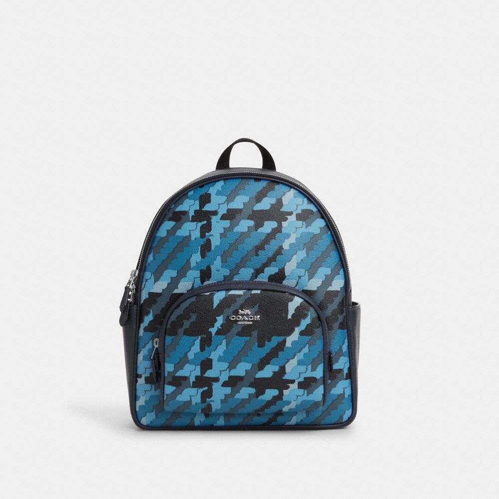 COACH®,COURT BACKPACK WITH GRAPHIC PLAID PRINT,Novelty Print,Large,Silver/Blue Multi,Front View