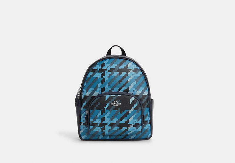 COACH®,COURT BACKPACK WITH GRAPHIC PLAID PRINT,Coated Canvas,Large,Silver/Blue Multi,Front View