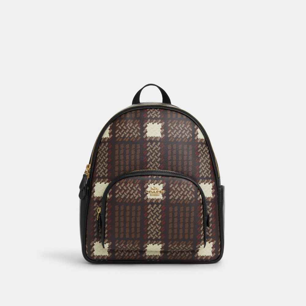 COACH®,COURT BACKPACK WITH BRUSHED PLAID PRINT,Novelty Print,Large,Gold/Brown Multi,Front View