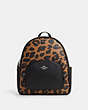 COACH®,COURT BACKPACK WITH SIGNATURE CANVAS AND LEOPARD PRINT,Medium,Silver/Light Saddle Multi,Front View