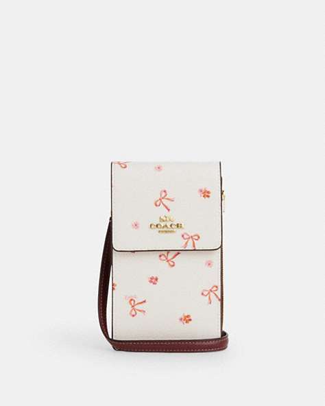 COACH®,NORTH SOUTH PHONE CROSSBODY WITH BOW PRINT,Coated Canvas,Mini,Im/Chalk/Wine Multi,Front View