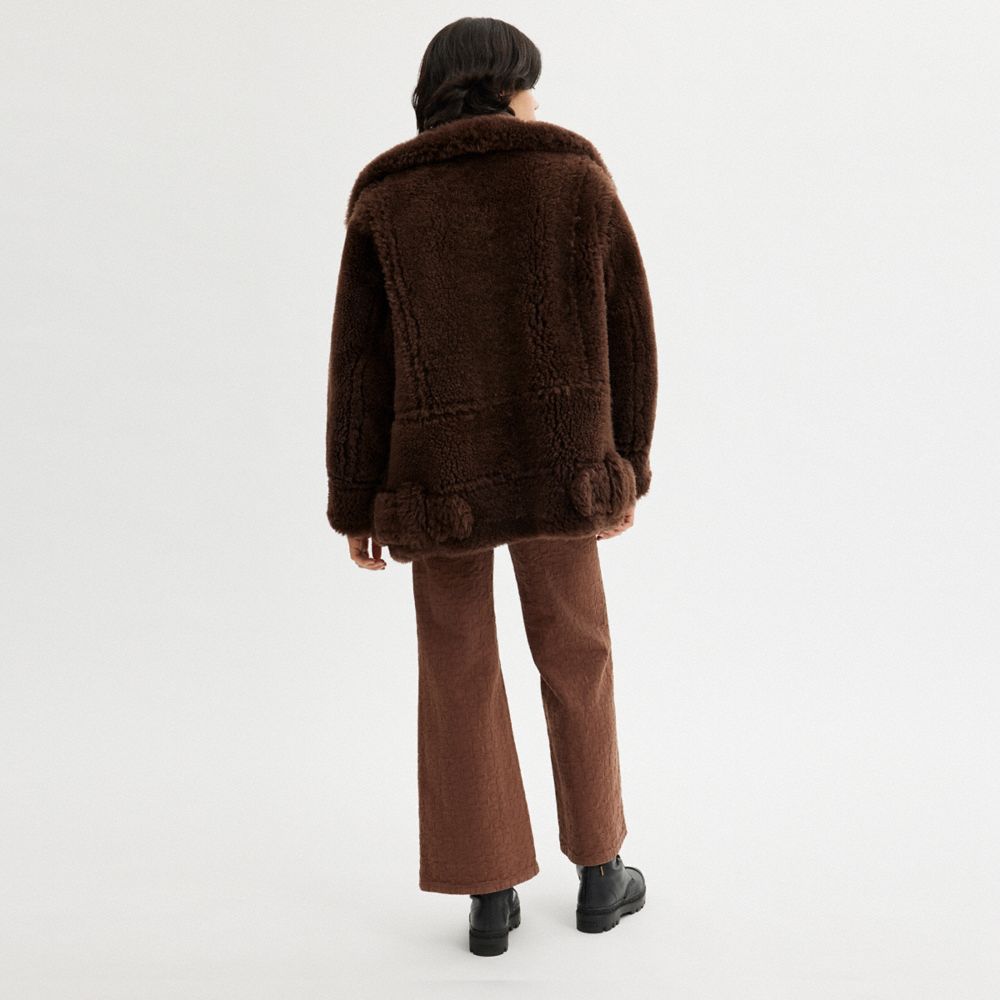 Coach】ジップフロント シアリング アビエータムートンコート