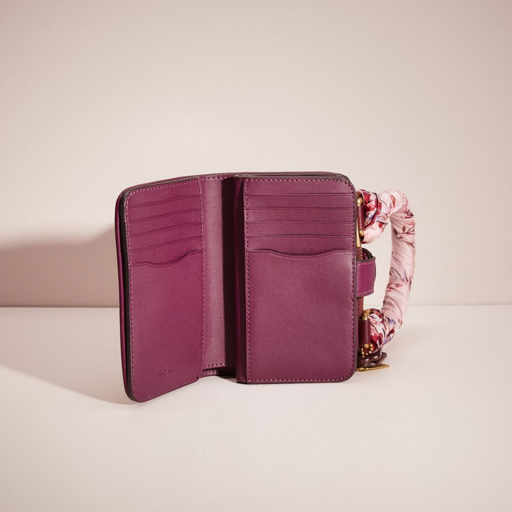 COACH®,Upcrafted Top Handle Creation,Leather,Crossbody,Bi Fold,Pattern,Studded,Chain Detail,Logo,Metal,Embellished,Sustain...,Maroon,Inside View,Top View