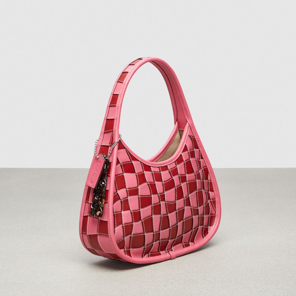 COACH®,Ergo Bag In Wavy Checkerboard Upcrafted Leather,Upcrafted Leather™,Small,Confetti Pink/Electric Red,Angle View