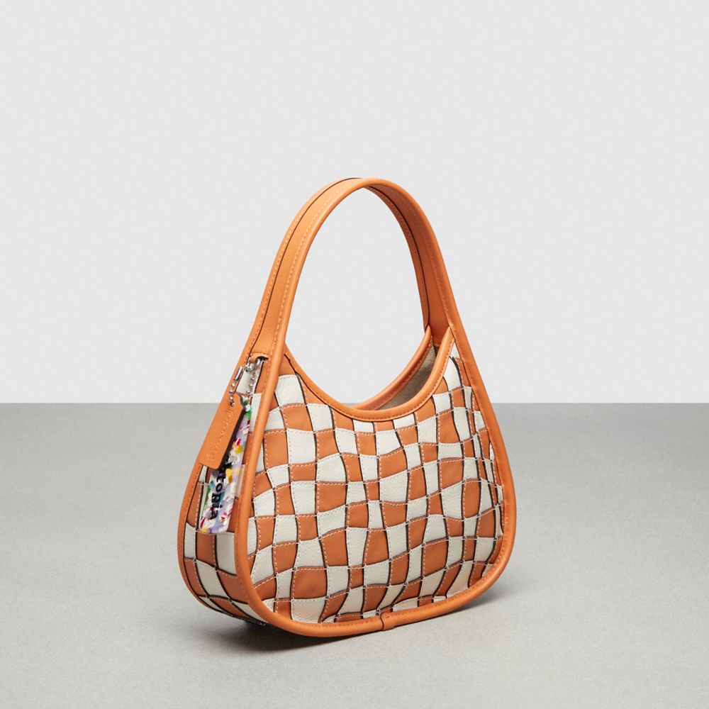 Coach Ergo Bag In Wavy Checkerboard Upcrafted Leather In Faded Orange/chalk