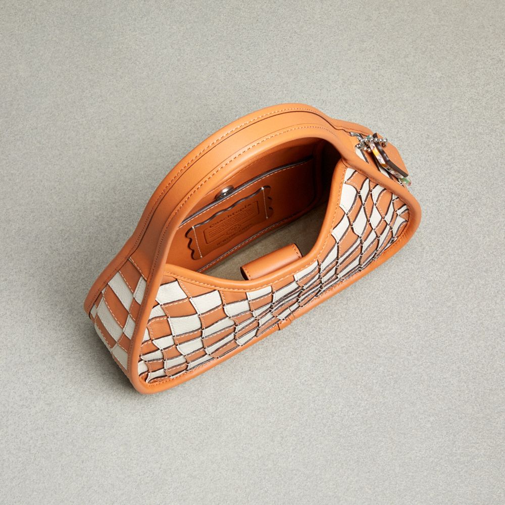 Coach Ergo Bag In Wavy Checkerboard Upcrafted Leather In Faded Orange/chalk