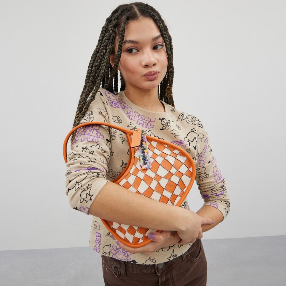 Coach Ergo Bag In Wavy Checkerboard Upcrafted Leather In Faded Orange/chalk