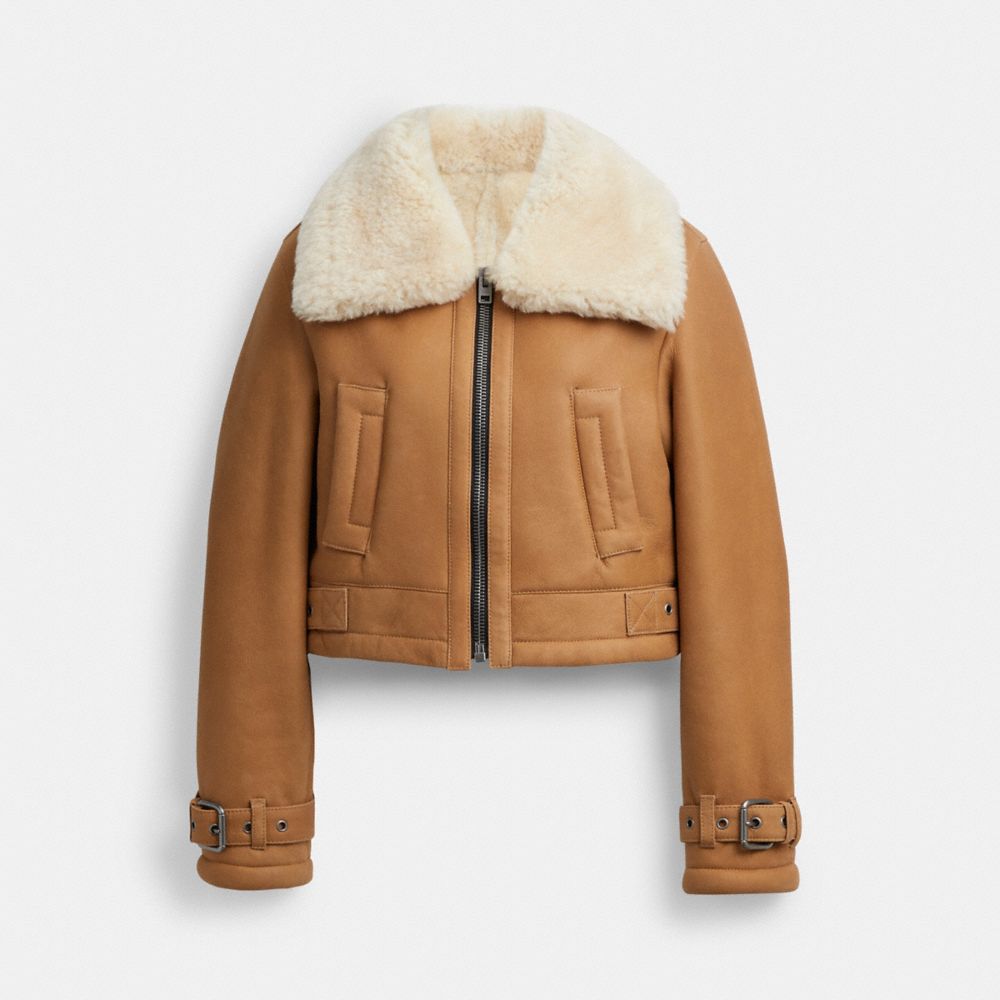 Shop Coach Outlet Cropped Shearling Aviator, Size: Large In Brown