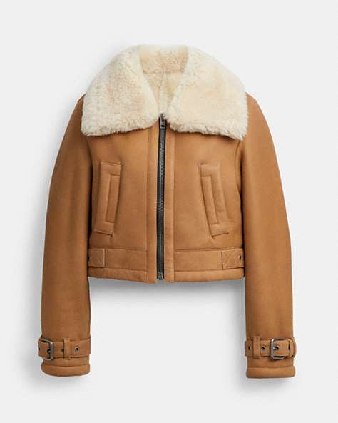 COACH®,CROPPED SHEARLING AVIATOR,Brown/Multi,Front View