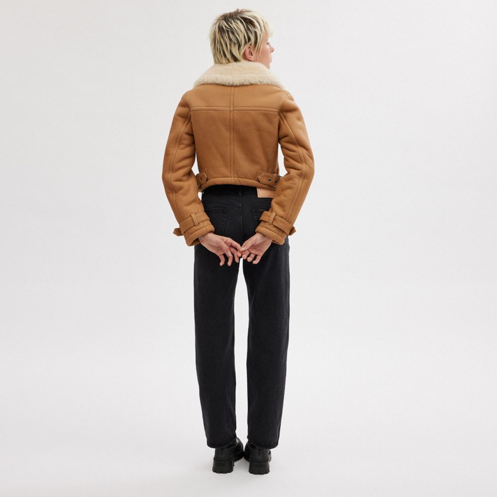 COACH®,Cropped Shearling Aviator,Shearling,Leather,Shearling,Fur Embellishment,Day Party,Brown,Scale View