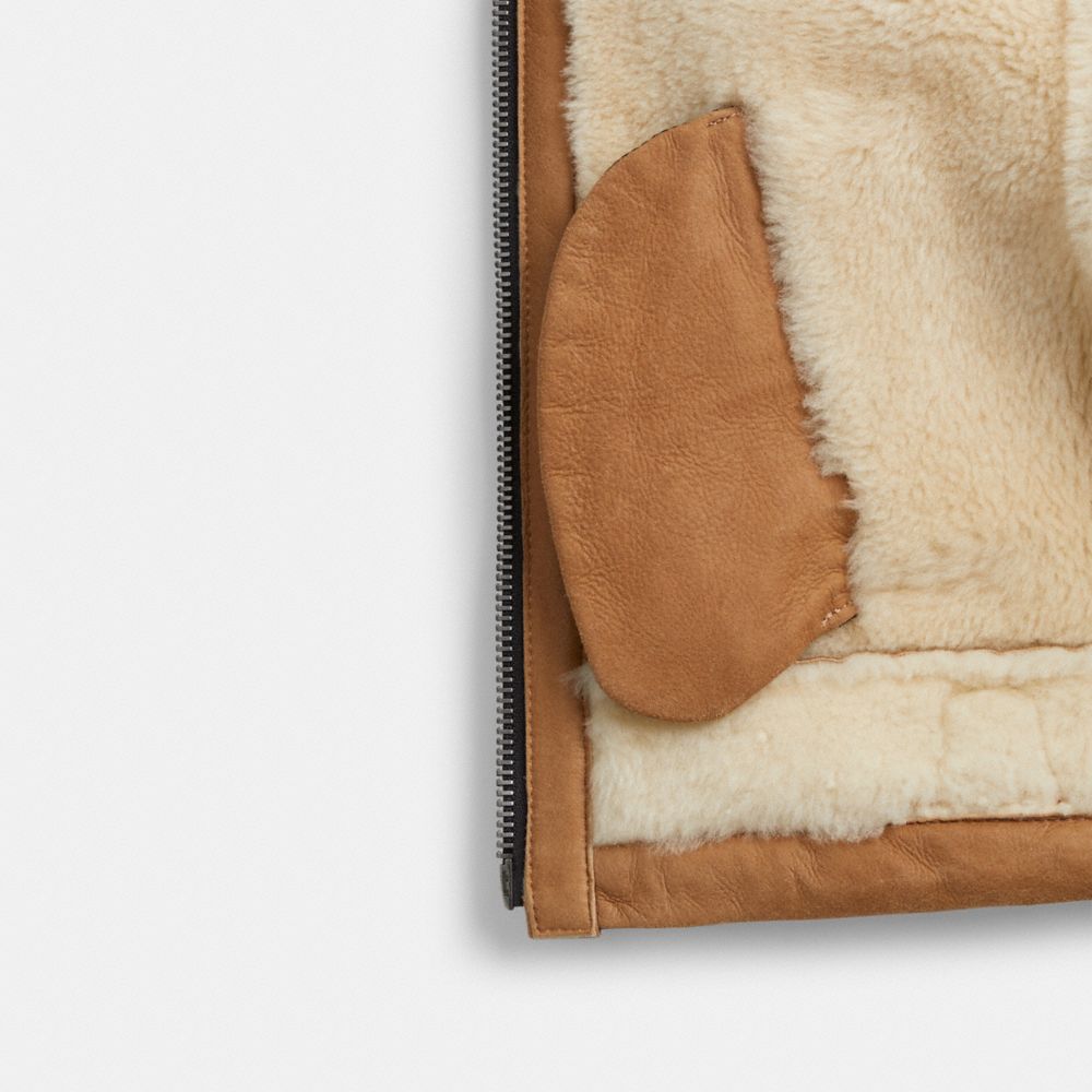 COACH®,Cropped Shearling Aviator,Shearling,Leather,Shearling,Fur Embellishment,Day Party,Brown,Inside View,Top View