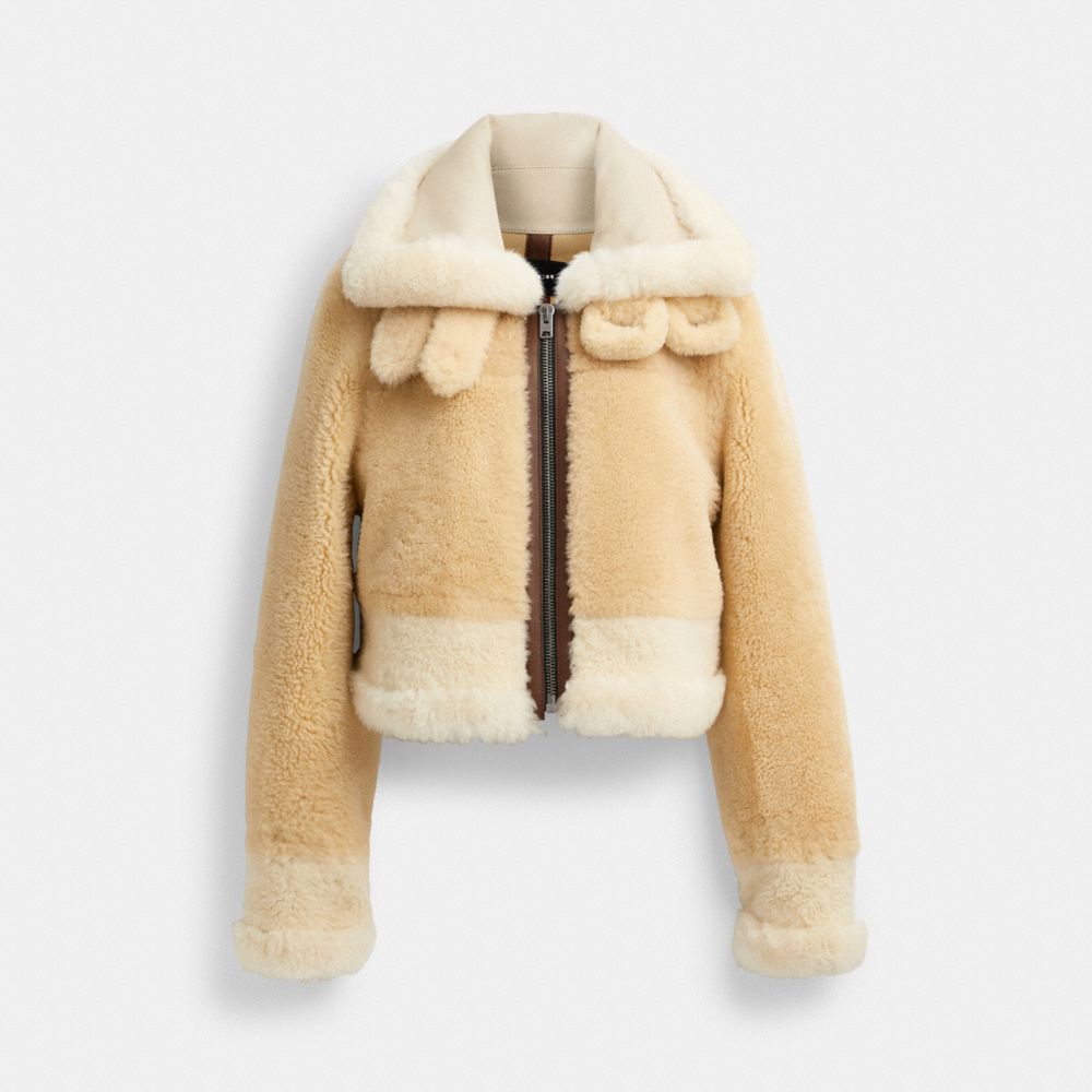 COACH®,ALL OVER SHEARLING SHRUNKEN AVIATOR,Cream Multi,Front View