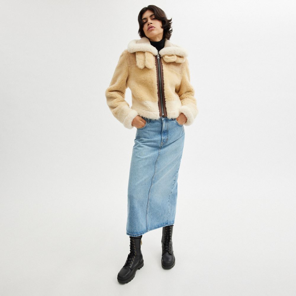 COACH®,ALL OVER SHEARLING SHRUNKEN AVIATOR,Cream Multi,Scale View