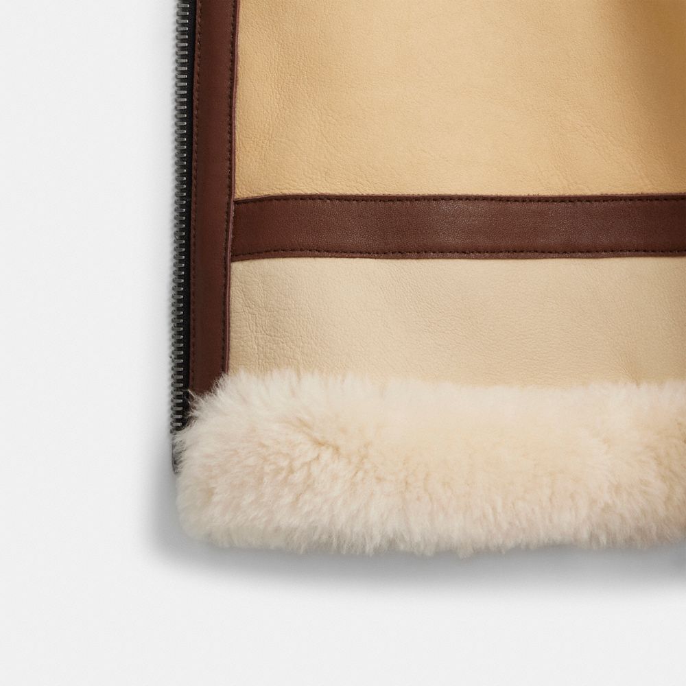 COACH®,All Over Shearling Shrunken Aviator,Shearling,Leather,Teddy,Color Block,Casual,Beige,Inside View,Top View
