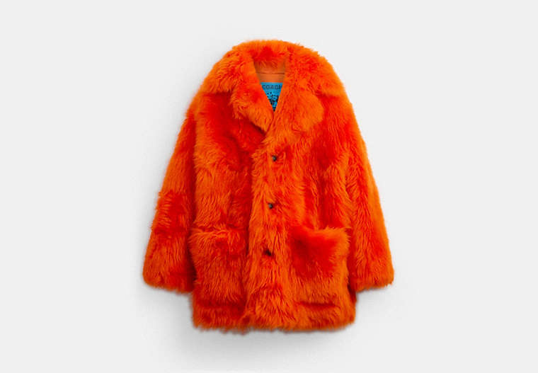 COACH®,THE LIL NAS X DROP POP COLOR COAT,Shearling,Orange,Front View image number 0