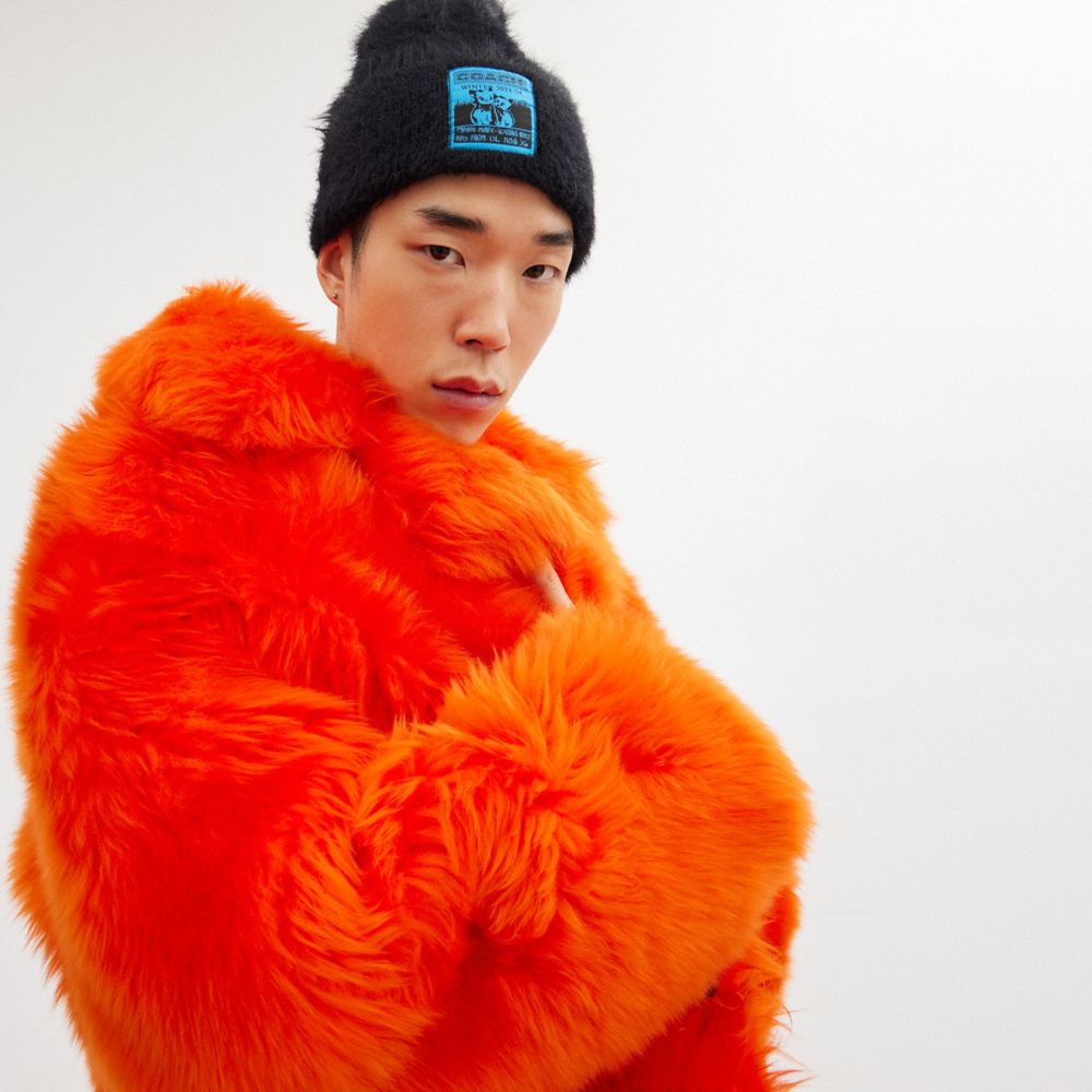 COACH®,The Lil Nas X Drop Pop Color Coat,Faux Fur,Shearling,Casual,Orange,Detail View