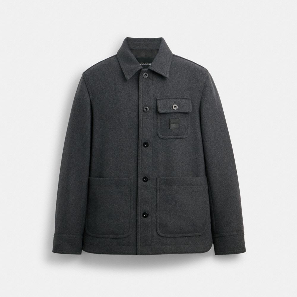 COACH®,SHIRT JACKET,Polyester/Wool,Charcoal,Front View