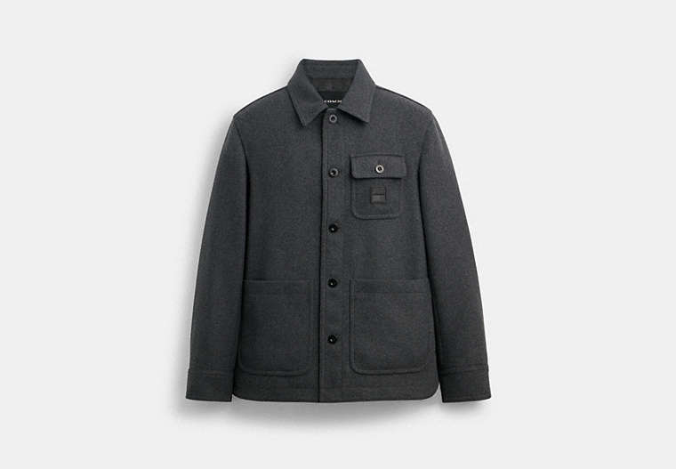 COACH®,SHIRT JACKET,Polyester/Wool,Charcoal,Front View image number 0