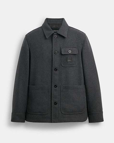 COACH®,SHIRT JACKET,Polyester/Wool,Charcoal,Front View