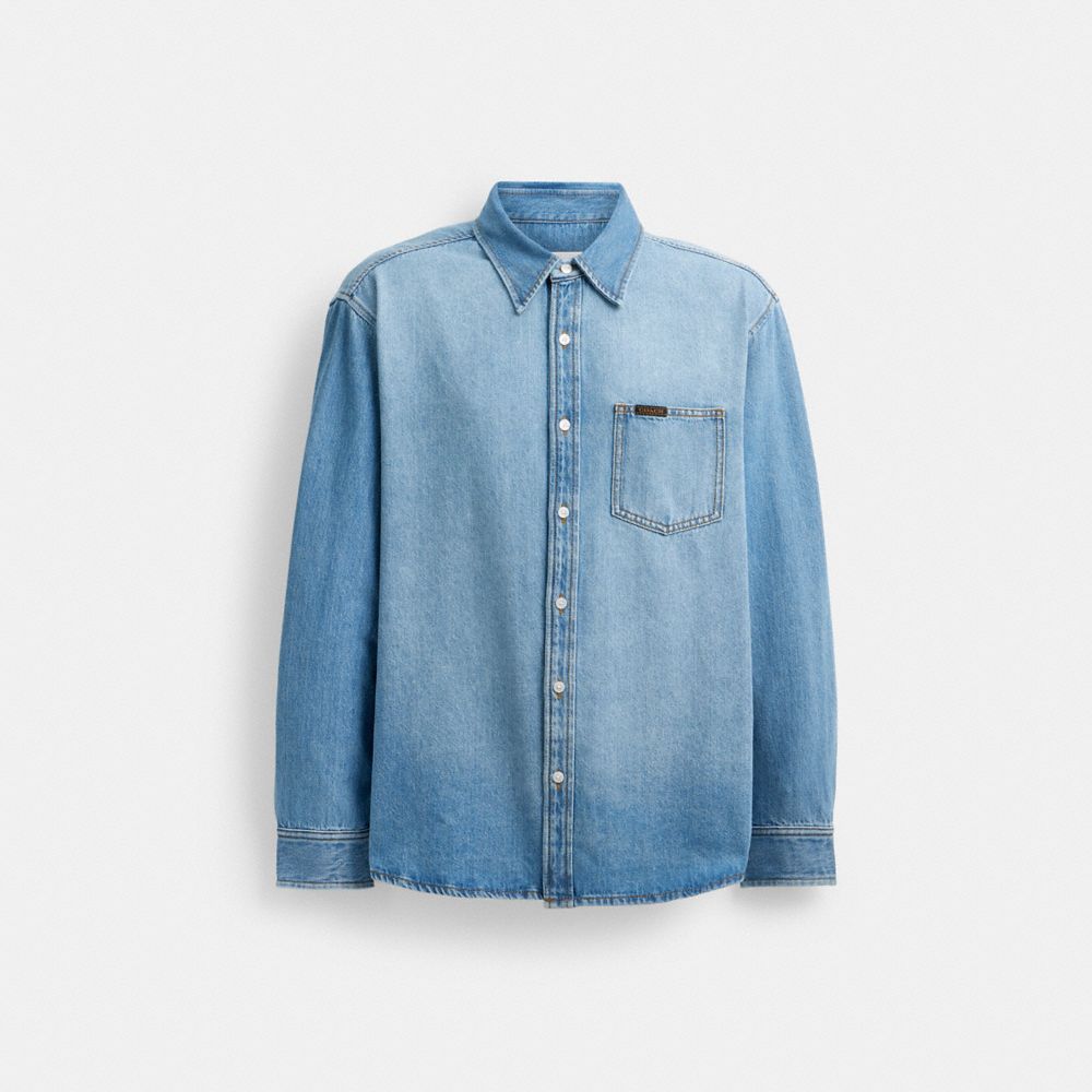 COACH®,DENIM SHIRT,cotton,Light Wash,Front View