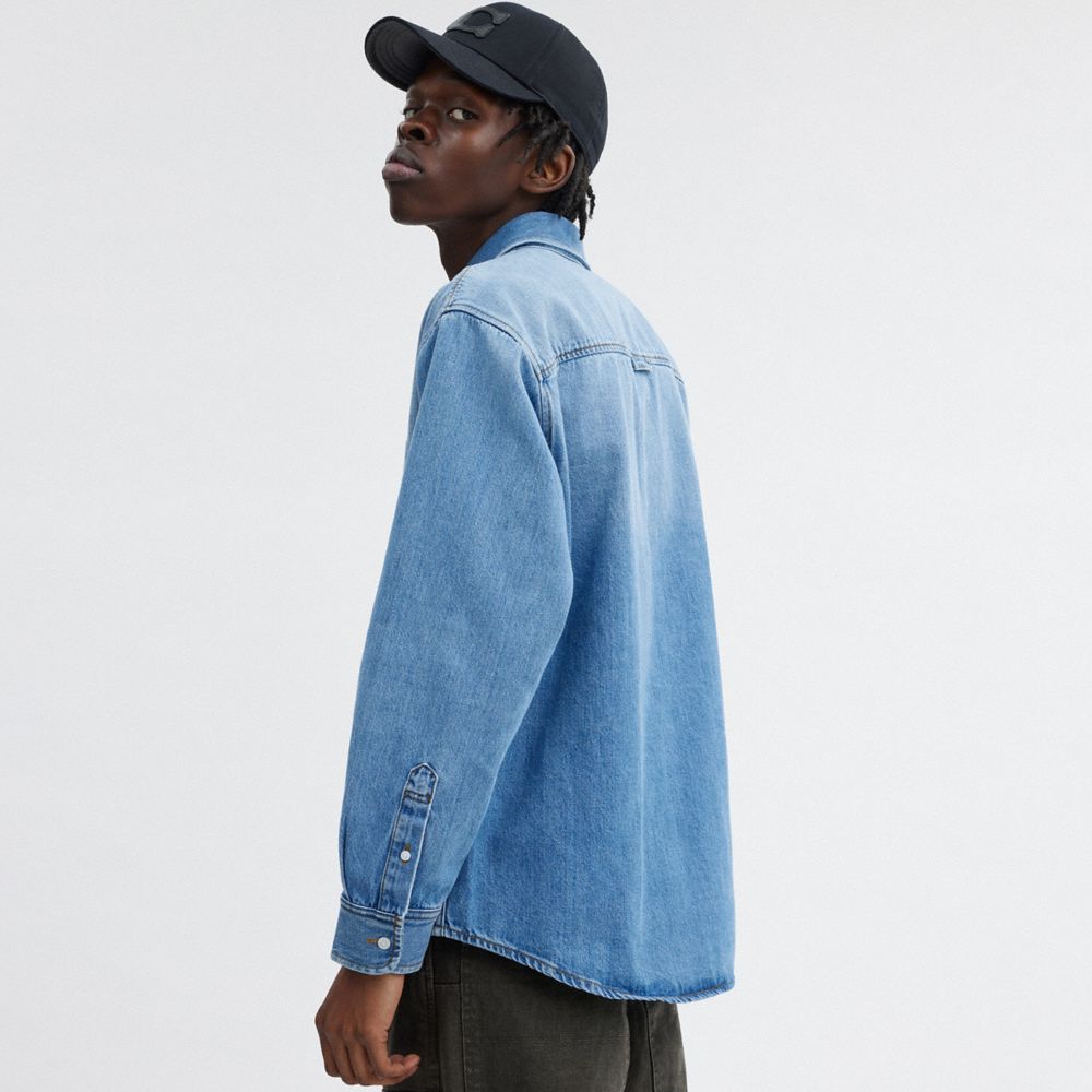 COACH®,DENIM SHIRT,cotton,Light Wash,Scale View