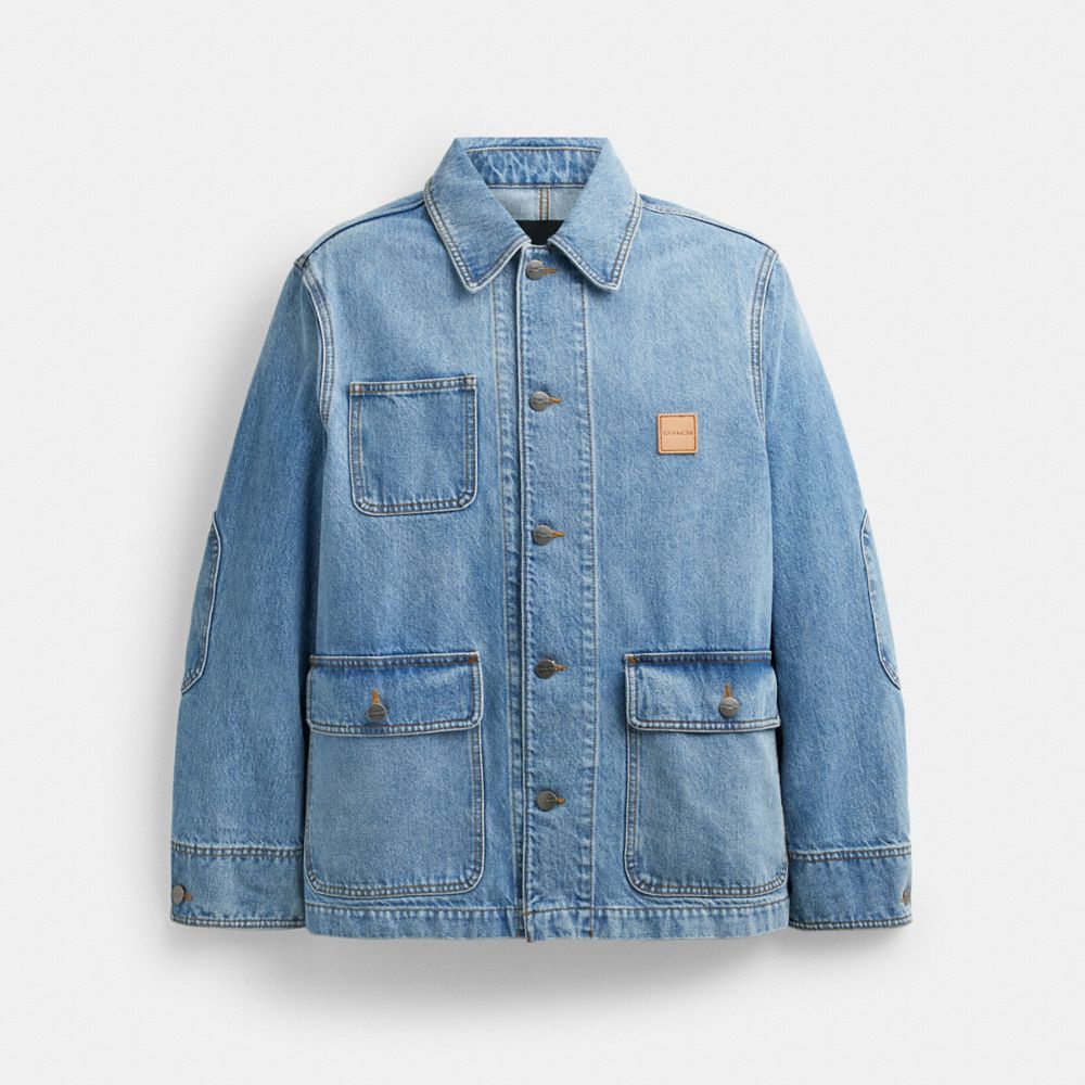 COACH®,VESTE DE TRAVAIL EN DENIM,Coton,Délavé pâle,Front View