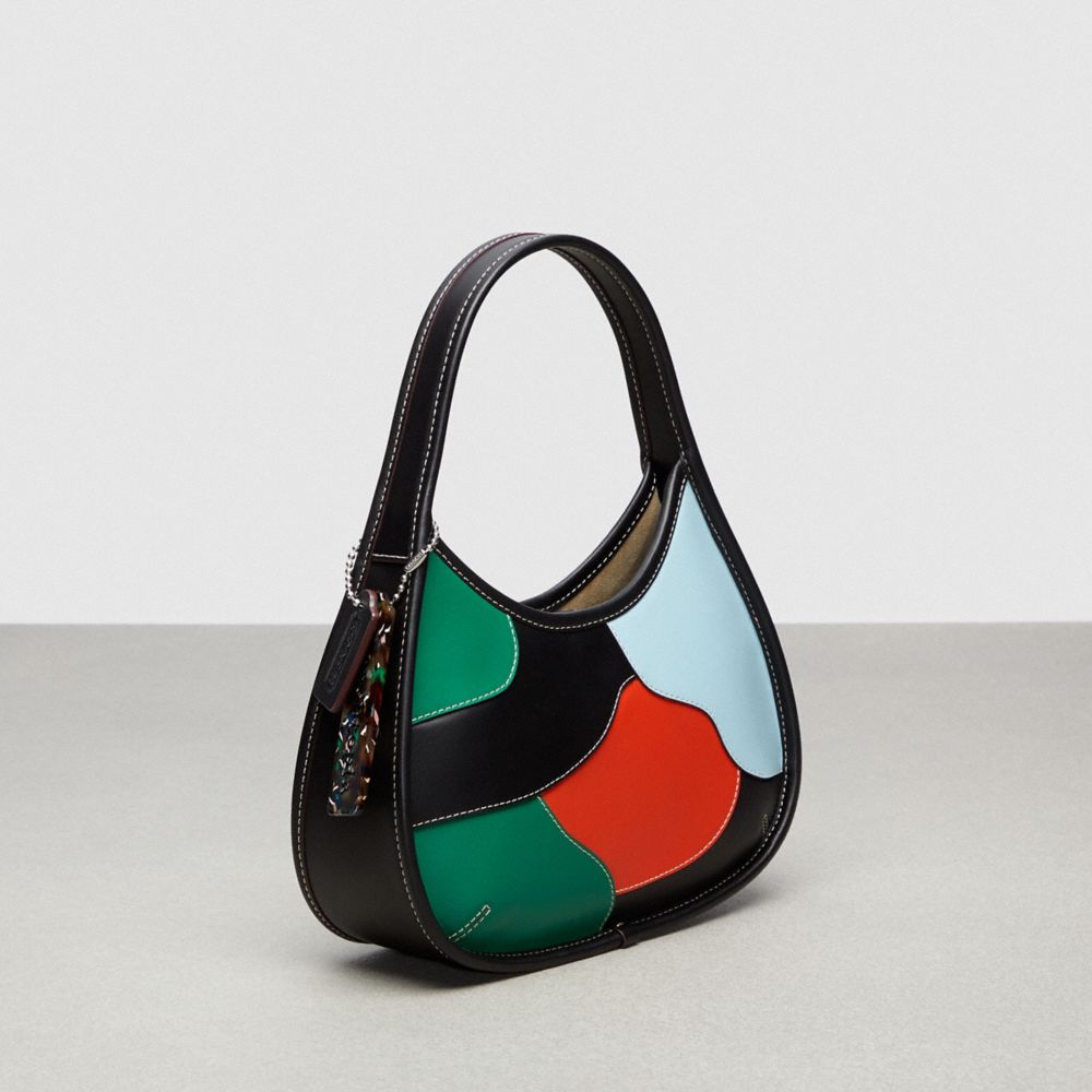 COACH®,Ergo Bag In Upcrafted Leather,Leather,Recycled Polyester,Nylon,Shoulder Bag,Plastic,Piping,Patchwork,Day Party,Multi Color,Angle View