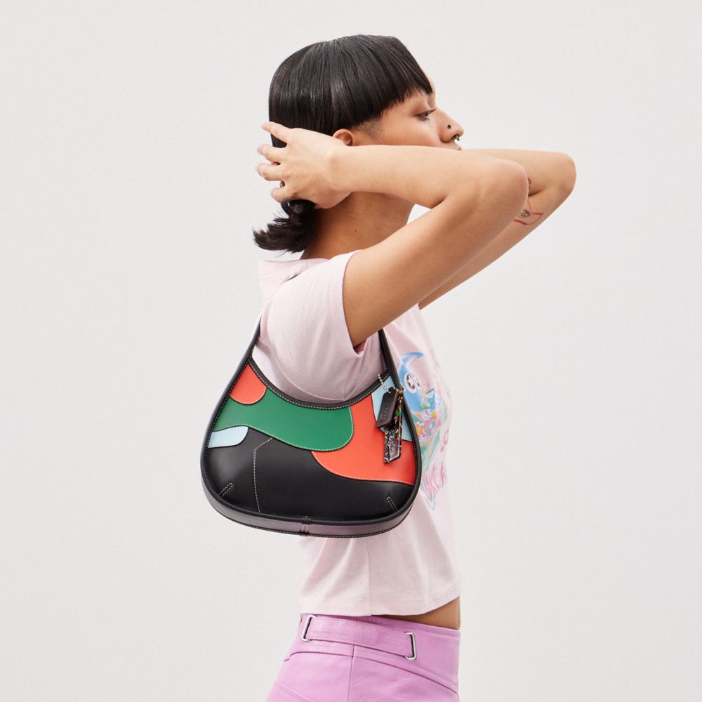 COACH®,Ergo Bag In Upcrafted Leather,Leather,Recycled Polyester,Nylon,Shoulder Bag,Plastic,Piping,Patchwork,Day Party,Multi Color,Detail View