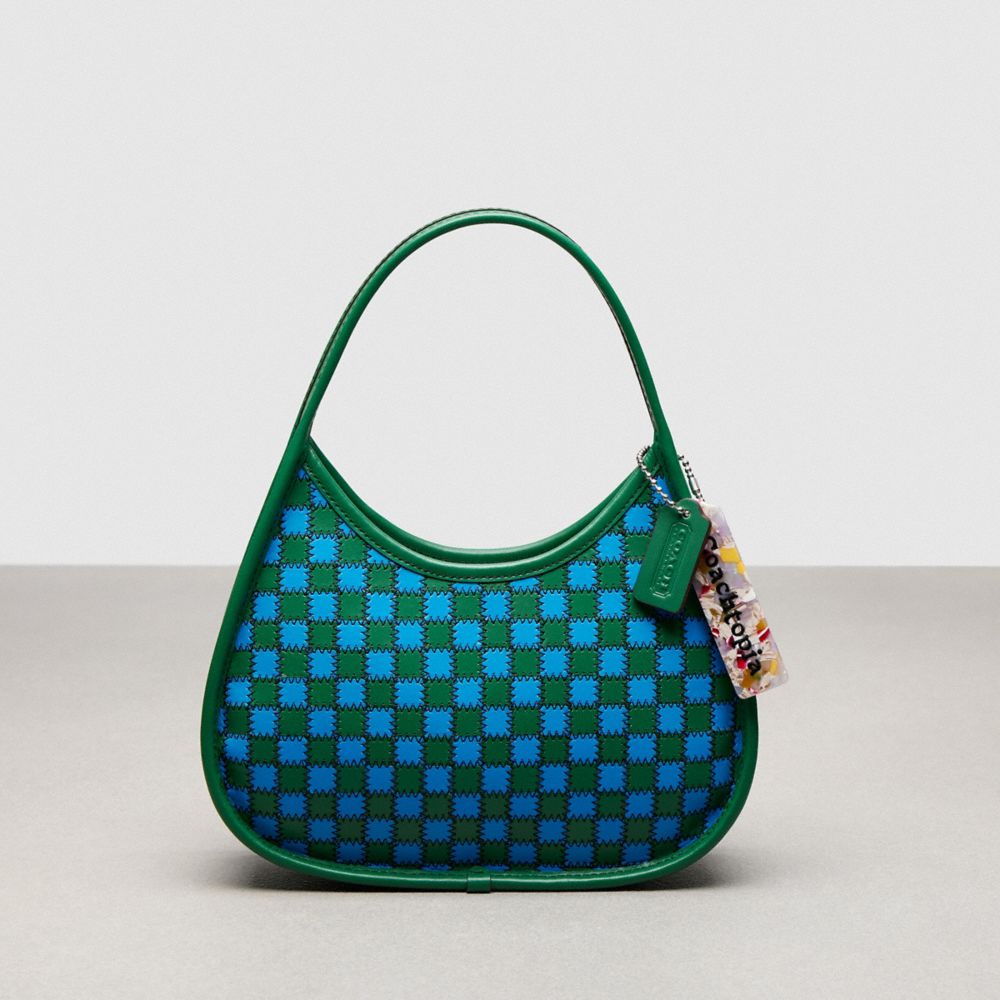 COACH®,Ergo Bag in Mini Checkerboard Upcrafted Leather,Upcrafted Leather™,Small,Checkerboard,Green/Bright Blue,Front View
