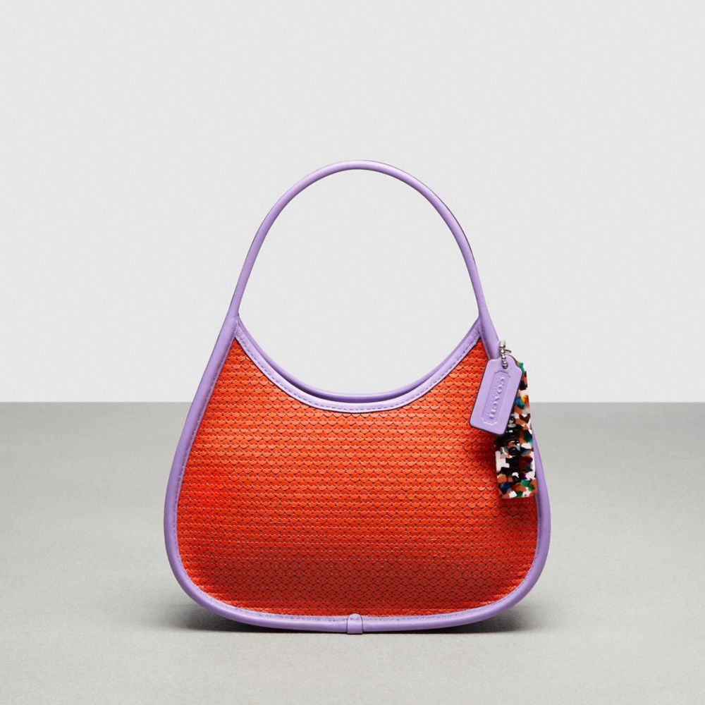 COACH®,Ergo Bag With Upcrafted Leather Sequins,Upcrafted Leather™,Small,Sun Orange/Iris,Front View