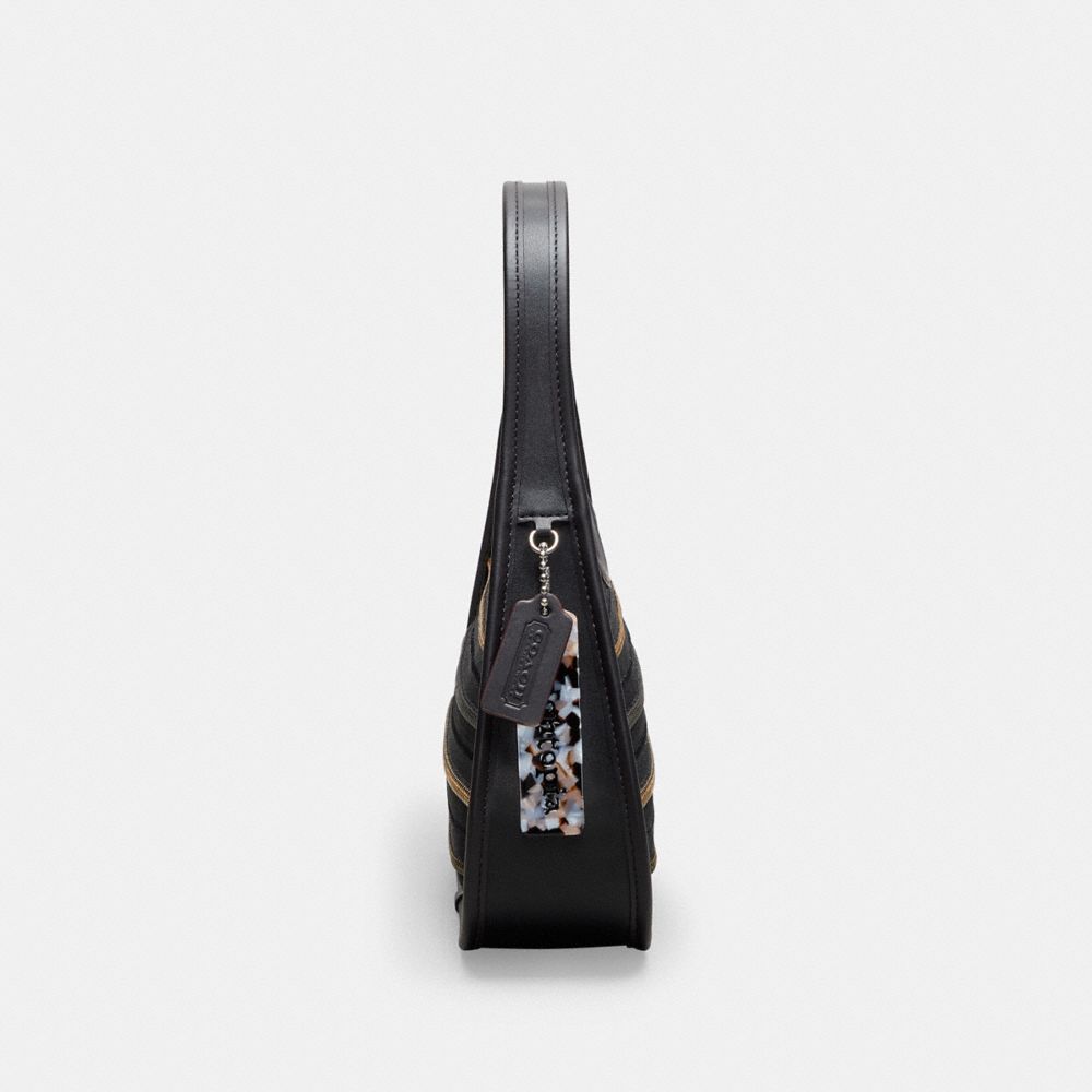 COACH®,Ergo Bag With Upcrafted Zippers,Leather,Acrylic,Shoulder Bag,Plastic,Embossed,Logo,Piping,Day Party,Black,Group View