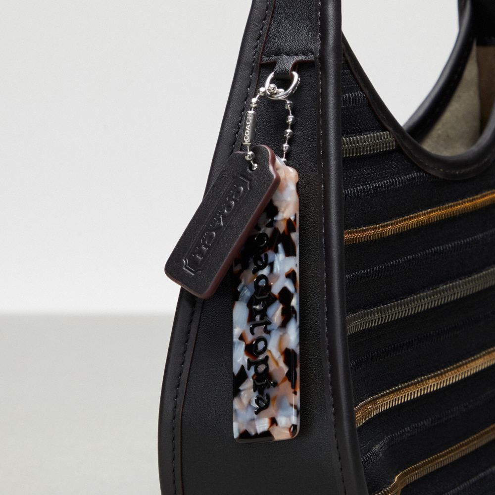 COACH®,Ergo Bag With Upcrafted Zippers,Leather,Acrylic,Shoulder Bag,Plastic,Embossed,Logo,Piping,Day Party,Black,Group View