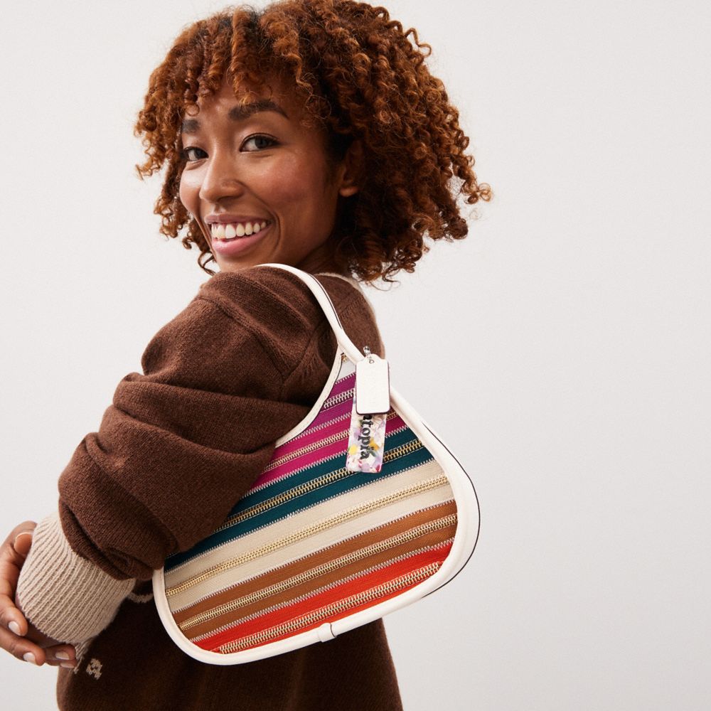 COACH®,Ergo Bag With Upcrafted Zippers,Leather,Acrylic,Shoulder Bag,Plastic,Embossed,Logo,Piping,Day Party,Multi Color,Detail View