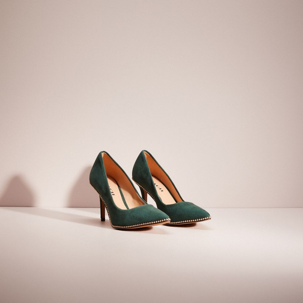 COACH®,Restored Waverly Pump,Rubber,Suede,Pumps,Bead Embellishment,Sustainable,Cocktail,Green,Angle View