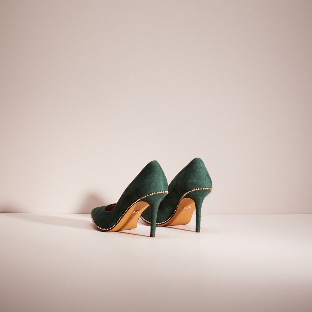 COACH®,Restored Waverly Pump,Rubber,Suede,Pumps,Bead Embellishment,Sustainable,Cocktail,Green,Back View