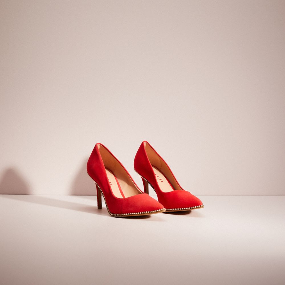 COACH®,Restored Waverly Pump,Rubber,Suede,Pumps,Bead Embellishment,Sustainable,Cocktail,Red,Angle View