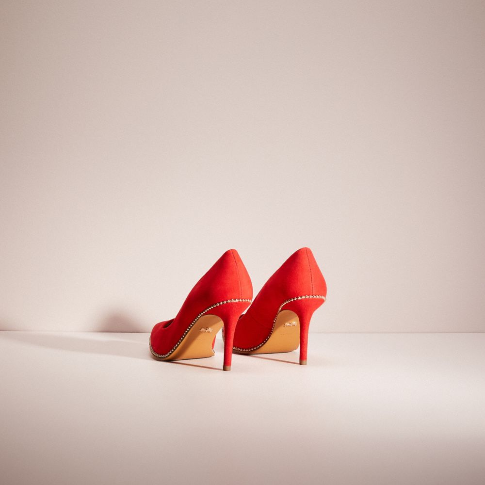 COACH®,Restored Waverly Pump,Rubber,Suede,Pumps,Bead Embellishment,Sustainable,Cocktail,Red,Back View