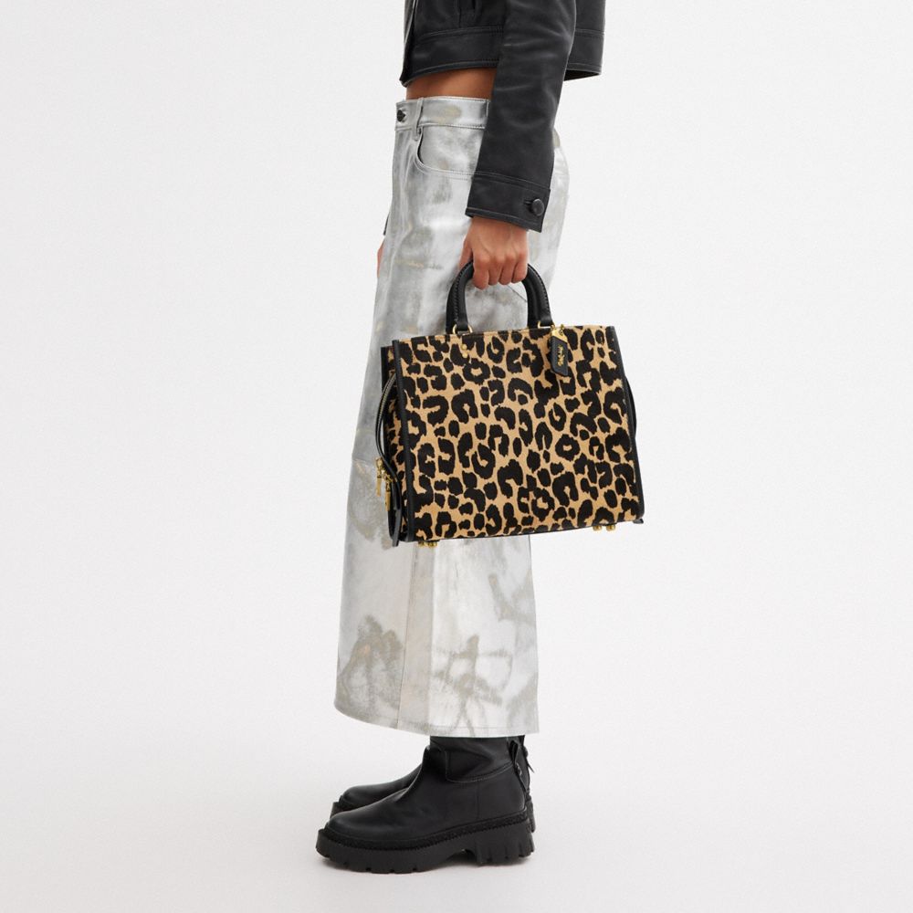 COACH®: Rogue Top Handle 12 In Haircalf With Leopard Print