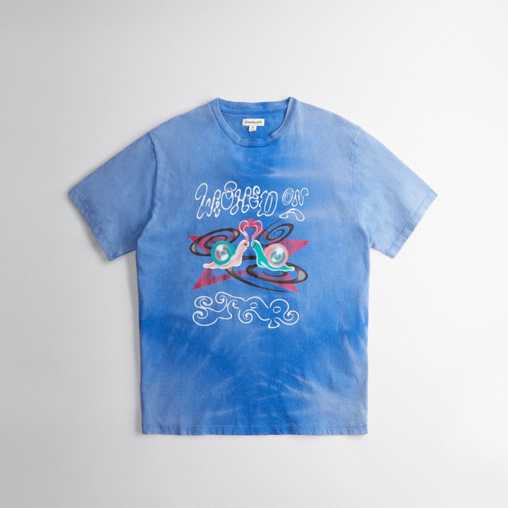 COACH®,Relaxed T-Shirt in 99% Recycled Cotton with Wavy Wash: Wished on a Star,95% recycled cotton,Blue Multi,Front View