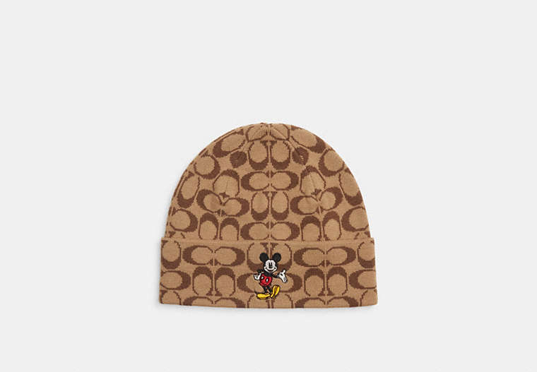 COACH®,DISNEY X COACH SIGNATURE MICKEY MOUSE BEANIE,Khaki Multicolor,Front View image number 0