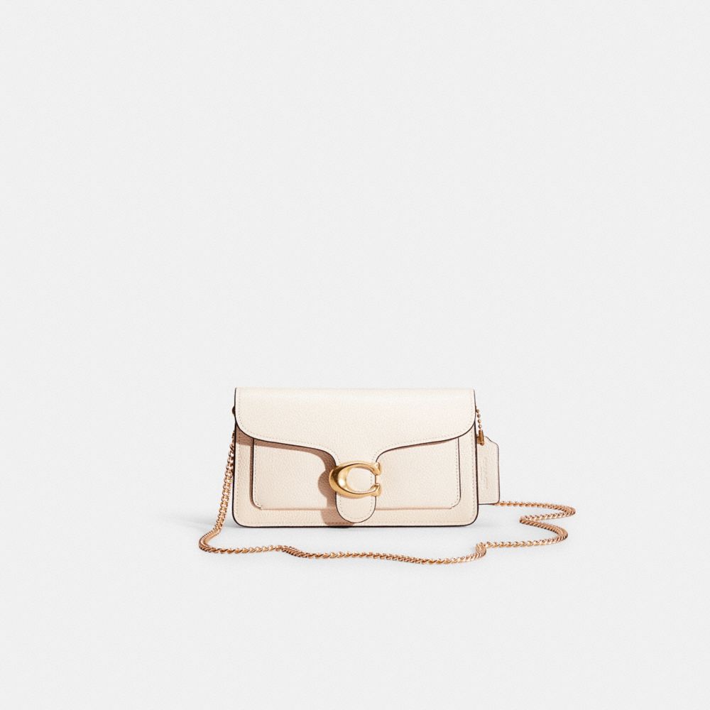 COACH®,RESTORED TABBY CHAIN CLUTCH,Polished Pebble Leather,Mini,Brass/Chalk,Front View