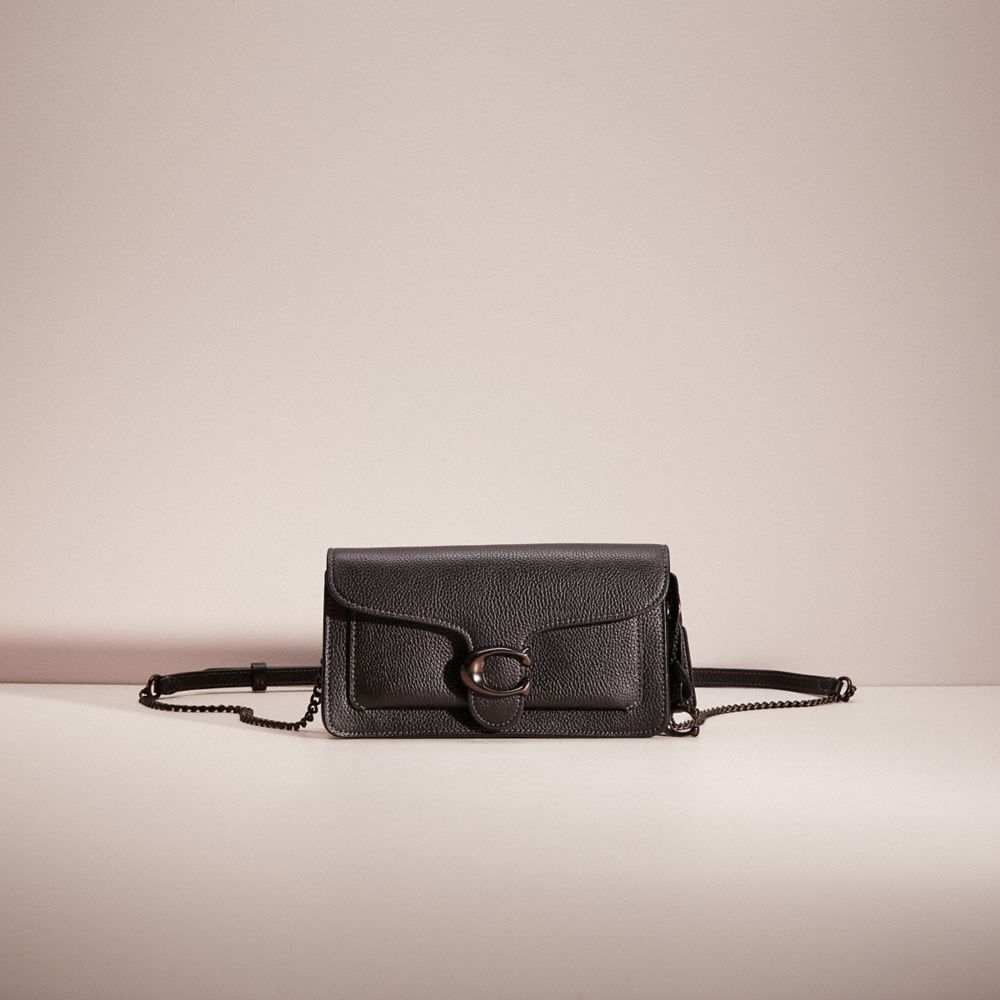 COACH®,RESTORED TABBY CHAIN CLUTCH,Polished Pebble Leather,Mini,Pewter/Black,Front View