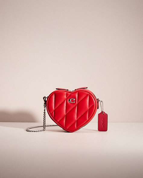 COACH®,RESTORED HEART CROSSBODY 14 WITH PILLOW QUILTING,Nappa leather,Mini,Silver/Sport Red,Front View